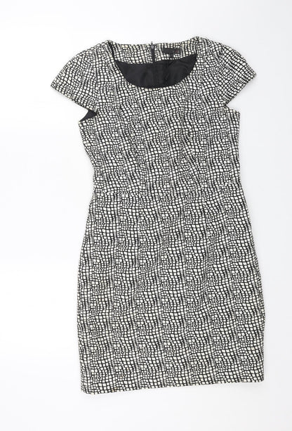 NEXT Womens Grey Geometric Cotton Shift Size 10 Round Neck Zip