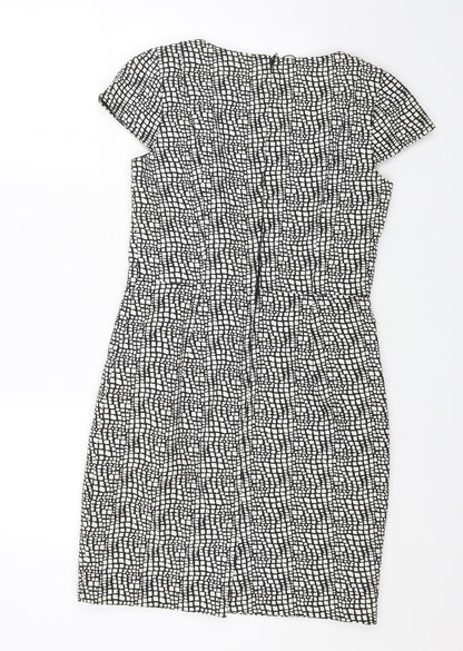 NEXT Womens Grey Geometric Cotton Shift Size 10 Round Neck Zip