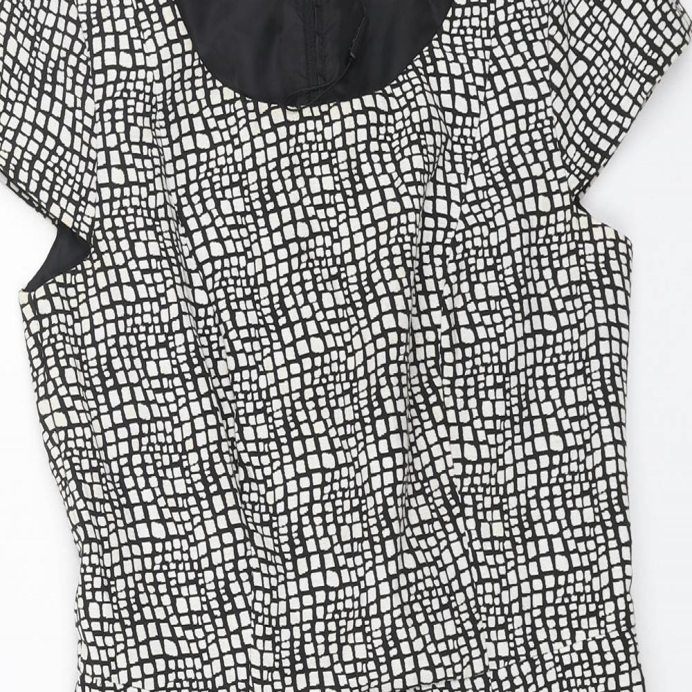 NEXT Womens Grey Geometric Cotton Shift Size 10 Round Neck Zip