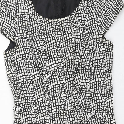 NEXT Womens Grey Geometric Cotton Shift Size 10 Round Neck Zip