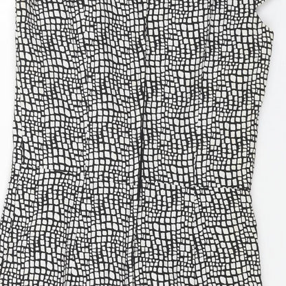 NEXT Womens Grey Geometric Cotton Shift Size 10 Round Neck Zip