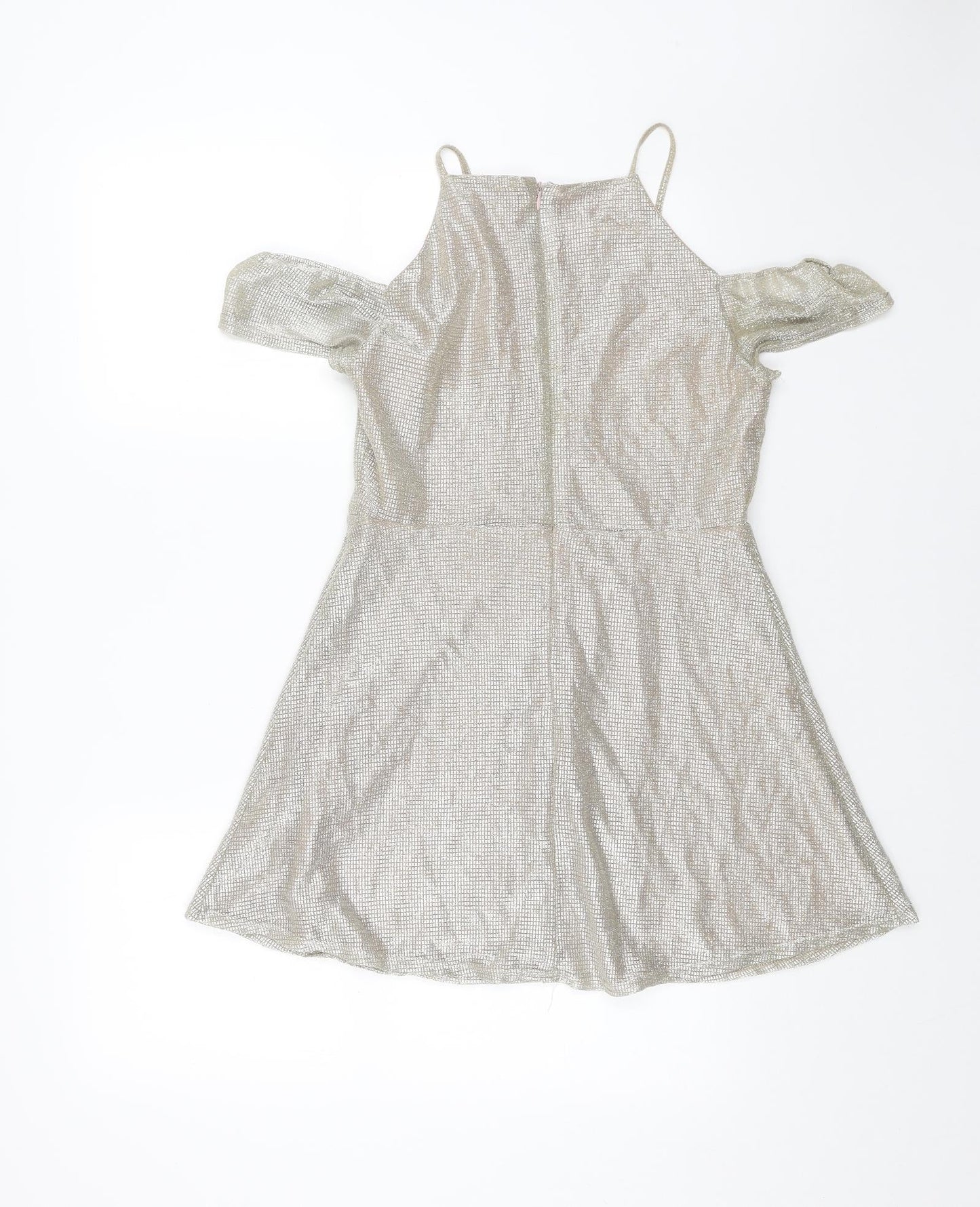 New Look Girls Gold Polyester Fit & Flare Size 15 Years Square Neck Zip - Cold Shoulder