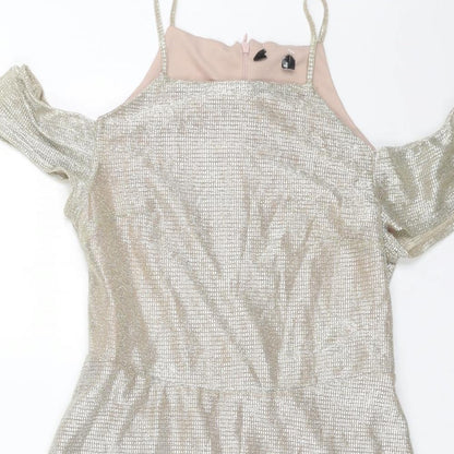 New Look Girls Gold Polyester Fit & Flare Size 15 Years Square Neck Zip - Cold Shoulder