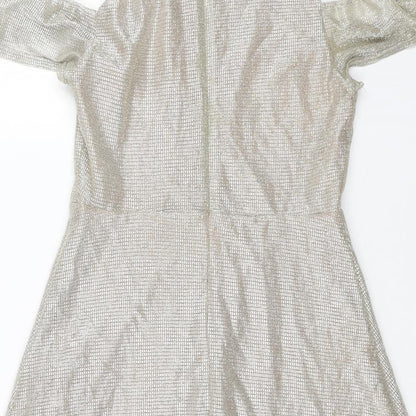 New Look Girls Gold Polyester Fit & Flare Size 15 Years Square Neck Zip - Cold Shoulder