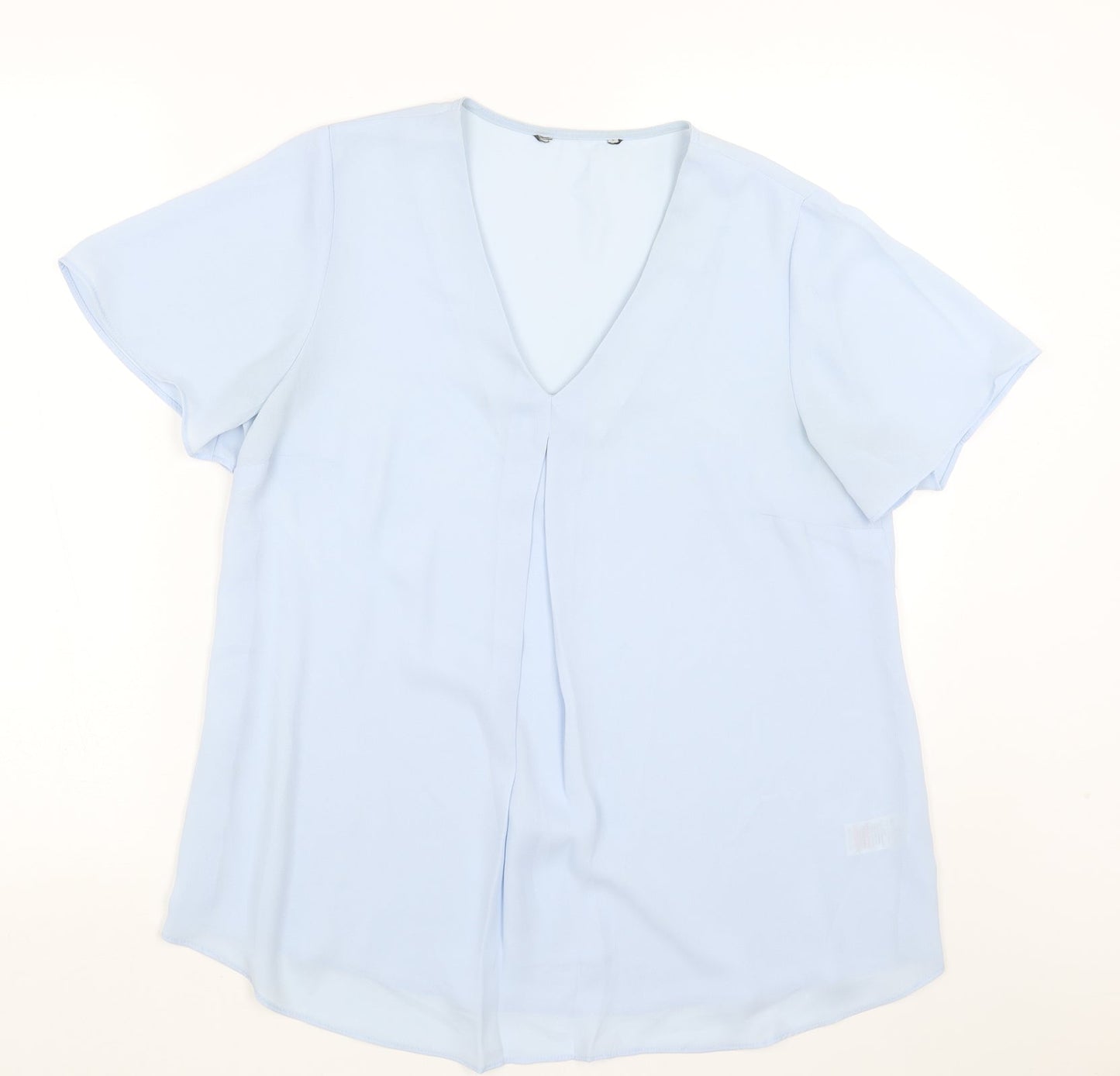 Preworn Womens Blue Polyester Basic Blouse Size 10 V-Neck