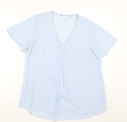 Preworn Womens Blue Polyester Basic Blouse Size 10 V-Neck