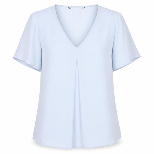 Preworn Womens Blue Polyester Basic Blouse Size 10 V-Neck