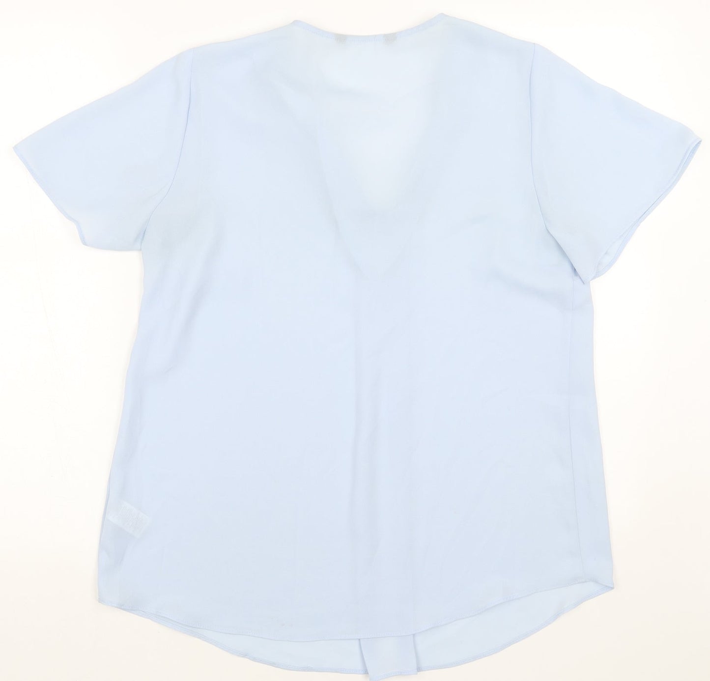 Preworn Womens Blue Polyester Basic Blouse Size 10 V-Neck