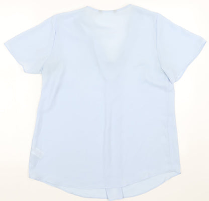 Preworn Womens Blue Polyester Basic Blouse Size 10 V-Neck
