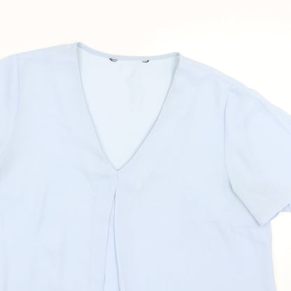 Preworn Womens Blue Polyester Basic Blouse Size 10 V-Neck