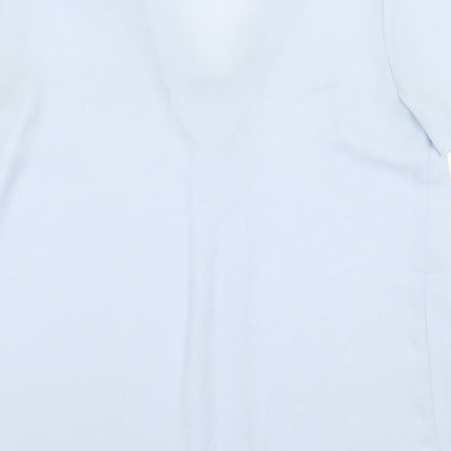 Preworn Womens Blue Polyester Basic Blouse Size 10 V-Neck