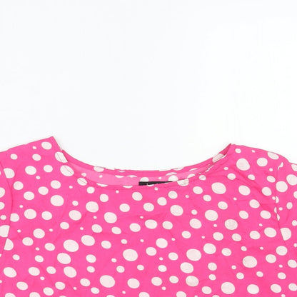 Boohoo Womens Pink Polka Dot Polyester Cropped T-Shirt Size 12 Round Neck