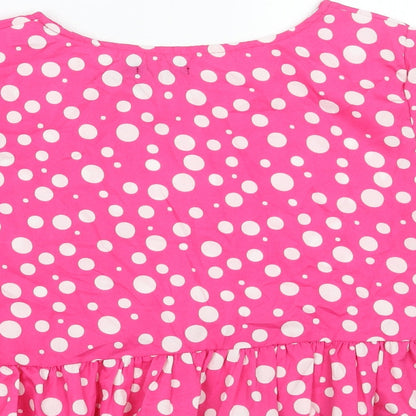 Boohoo Womens Pink Polka Dot Polyester Cropped T-Shirt Size 12 Round Neck