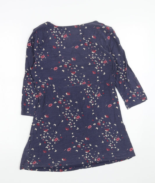 RJR.John Rocha Womens Blue Geometric Cotton A-Line Size 10 Scoop Neck Pullover