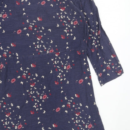 RJR.John Rocha Womens Blue Geometric Cotton A-Line Size 10 Scoop Neck Pullover