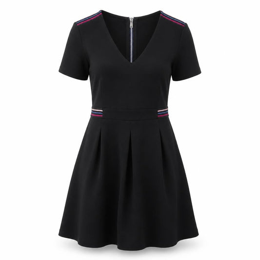 Cache Cache Womens Black Polyester Skater Dress Size 6 V-Neck Zip