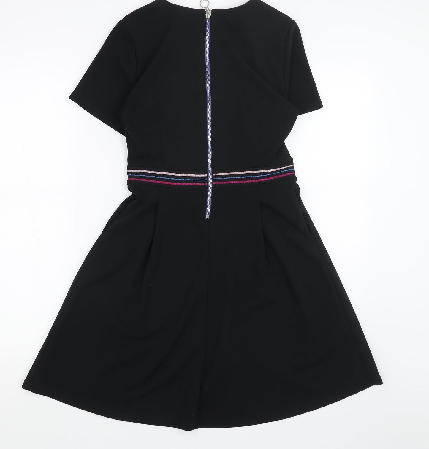 Cache Cache Womens Black Polyester Skater Dress Size 6 V-Neck Zip