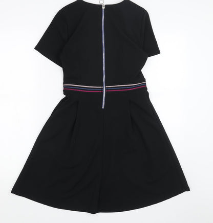Cache Cache Womens Black Polyester Skater Dress Size 6 V-Neck Zip