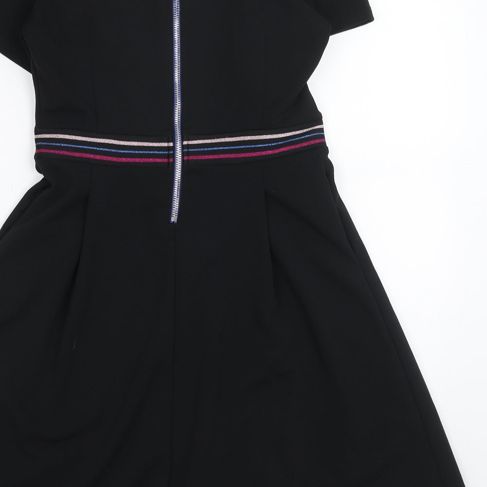 Cache Cache Womens Black Polyester Skater Dress Size 6 V-Neck Zip