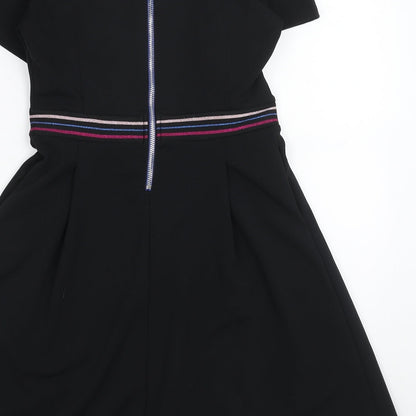 Cache Cache Womens Black Polyester Skater Dress Size 6 V-Neck Zip