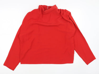 Zara Womens Red Polyester Basic Blouse Size M Mock Neck