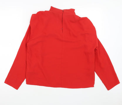 Zara Womens Red Polyester Basic Blouse Size M Mock Neck