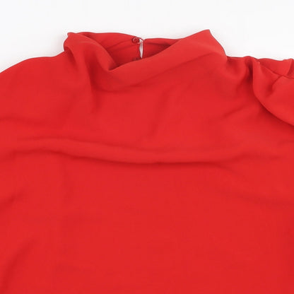 Zara Womens Red Polyester Basic Blouse Size M Mock Neck