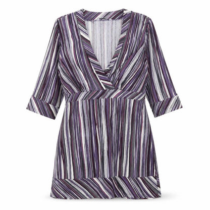 Marks and Spencer Womens Purple Striped Viscose A-Line Size 10 V-Neck Pullover