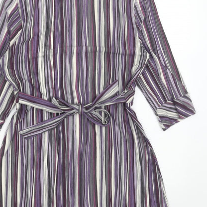 Marks and Spencer Womens Purple Striped Viscose A-Line Size 10 V-Neck Pullover