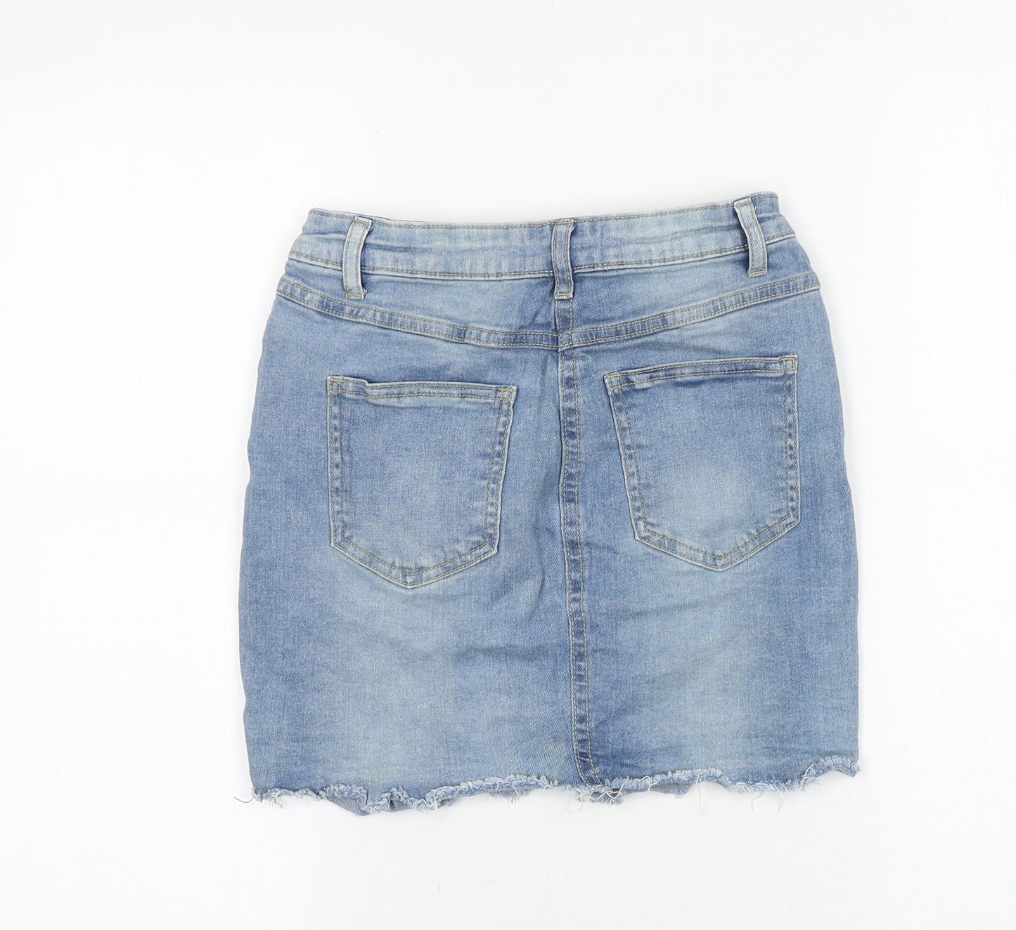 PARISIAN SIGNATURE Womens Blue Cotton Mini Skirt Size 6 Zip - Distressed Look