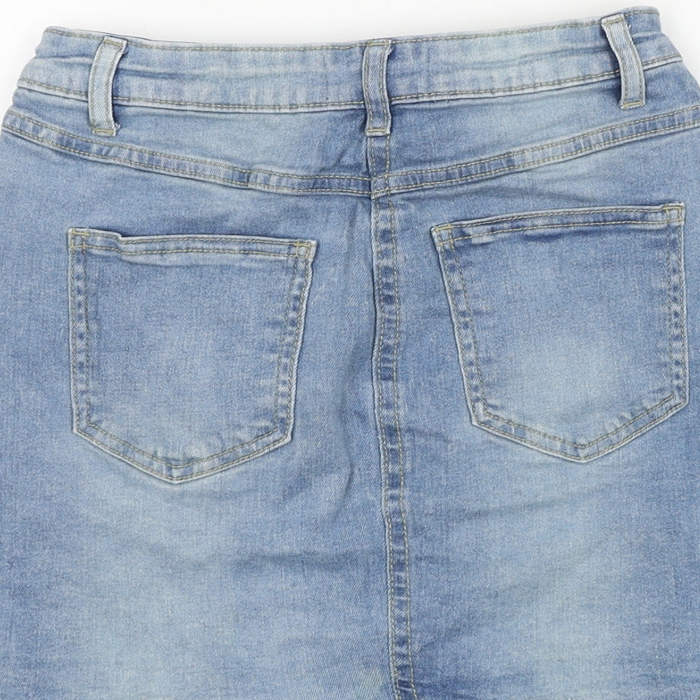 PARISIAN SIGNATURE Womens Blue Cotton Mini Skirt Size 6 Zip - Distressed Look