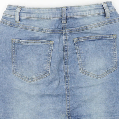 PARISIAN SIGNATURE Womens Blue Cotton Mini Skirt Size 6 Zip - Distressed Look