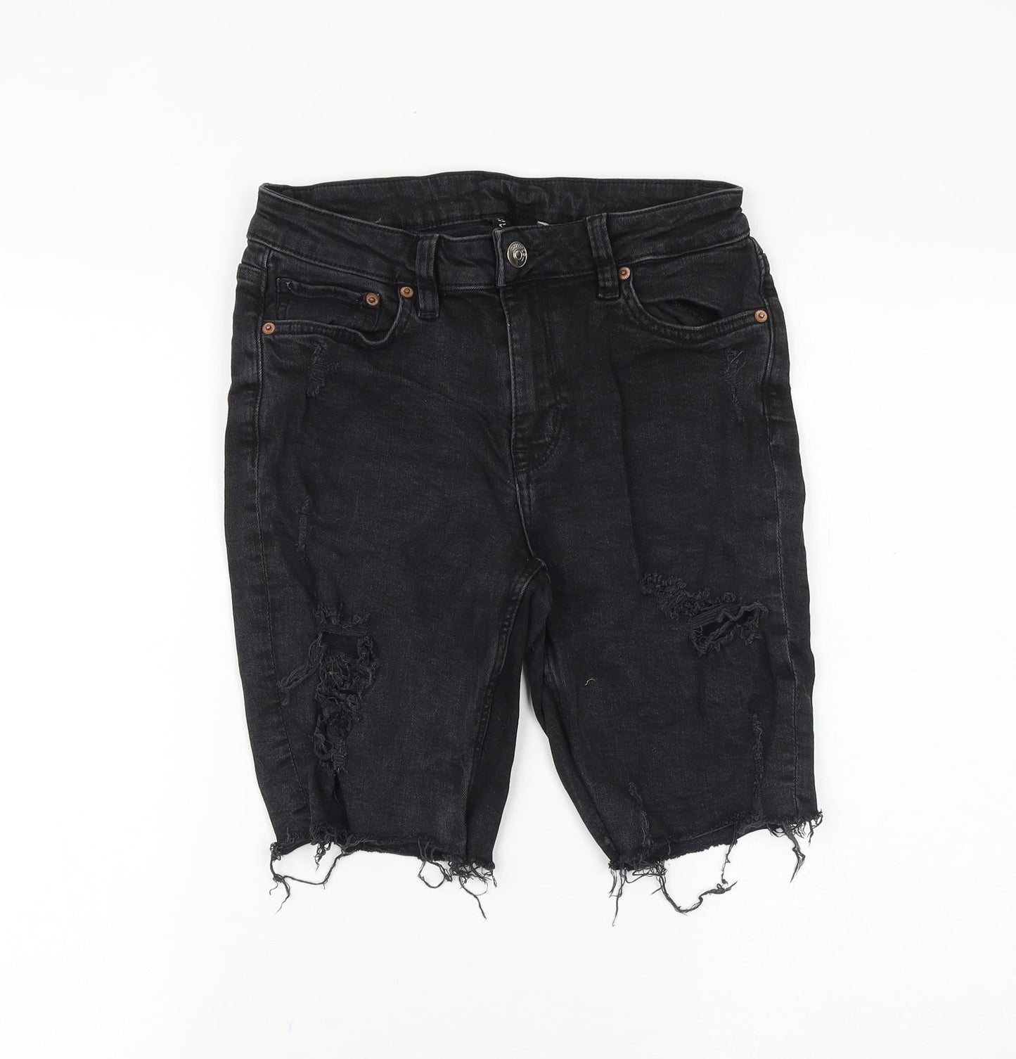 H&M Womens Black Cotton Cut-Off Shorts Size 10 Slim Zip