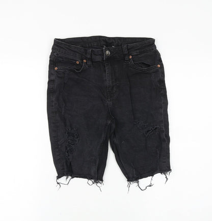 H&M Womens Black Cotton Cut-Off Shorts Size 10 Slim Zip