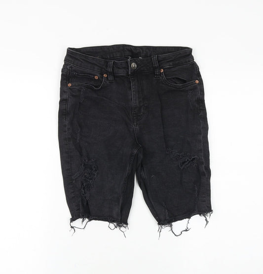 H&M Womens Black Cotton Cut-Off Shorts Size 10 Slim Zip
