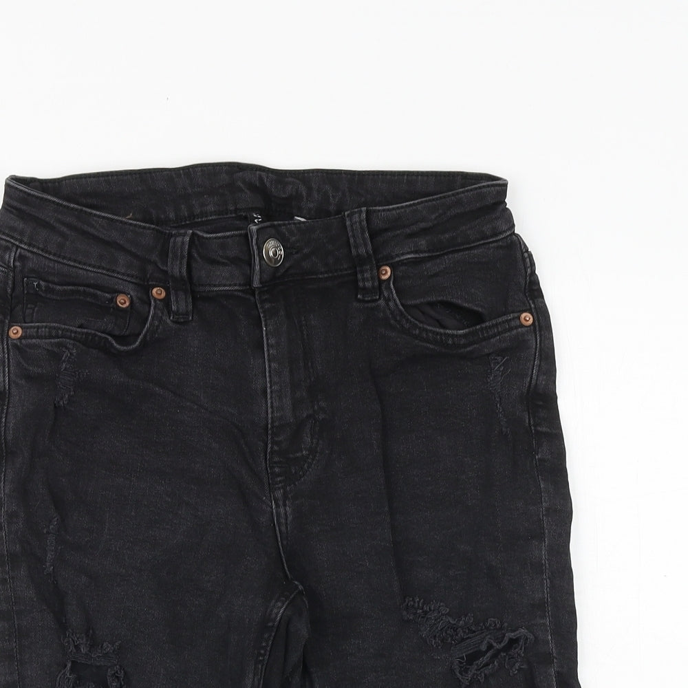 H&M Womens Black Cotton Cut-Off Shorts Size 10 Slim Zip