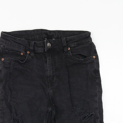 H&M Womens Black Cotton Cut-Off Shorts Size 10 Slim Zip