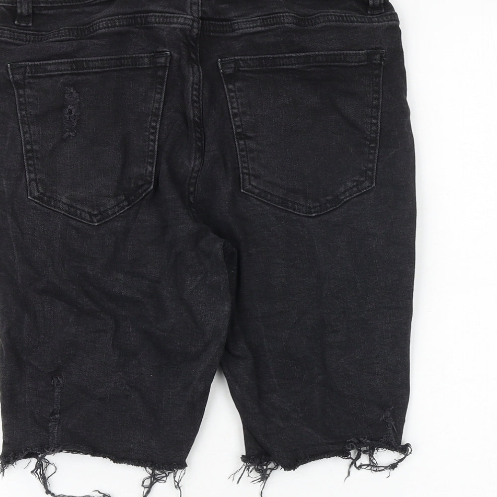 H&M Womens Black Cotton Cut-Off Shorts Size 10 Slim Zip