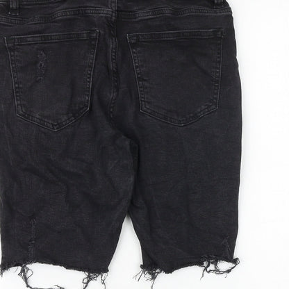 H&M Womens Black Cotton Cut-Off Shorts Size 10 Slim Zip