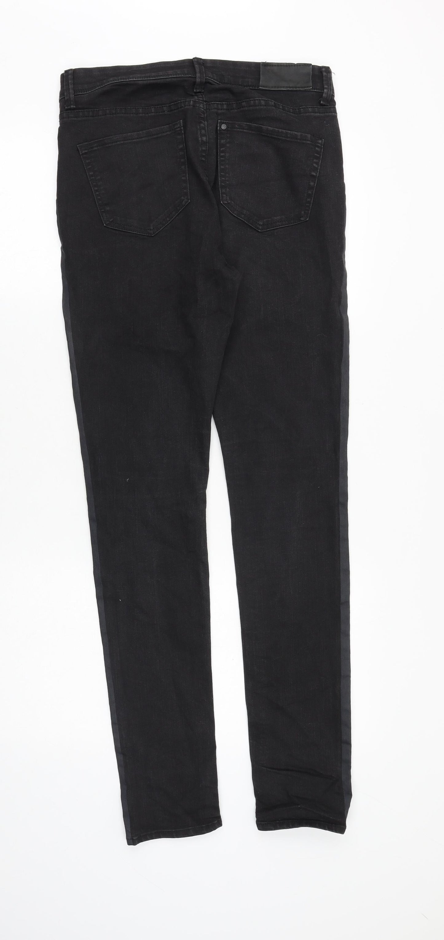 &Denim Mens Black Cotton Skinny Jeans Size 28 in Slim Zip - Side Stripe Detail