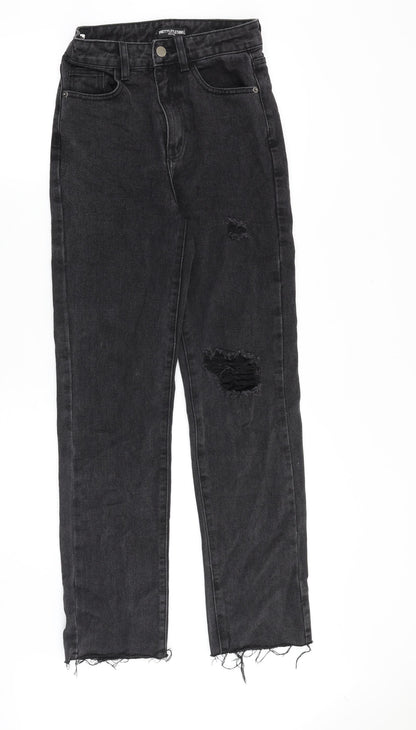 PRETTYLITTLETHING Womens Black Cotton Straight Jeans Size 24 in Regular Zip