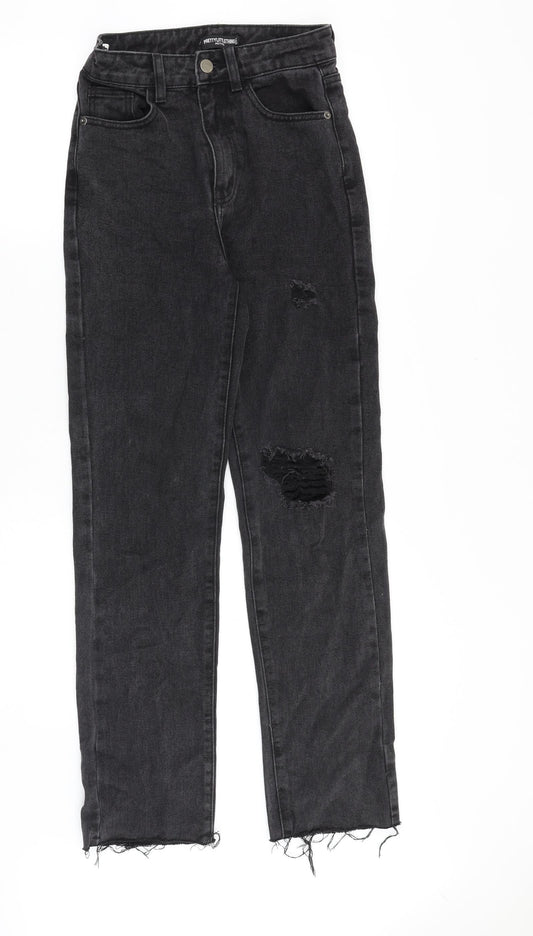 PRETTYLITTLETHING Womens Black Cotton Straight Jeans Size 24 in Regular Zip