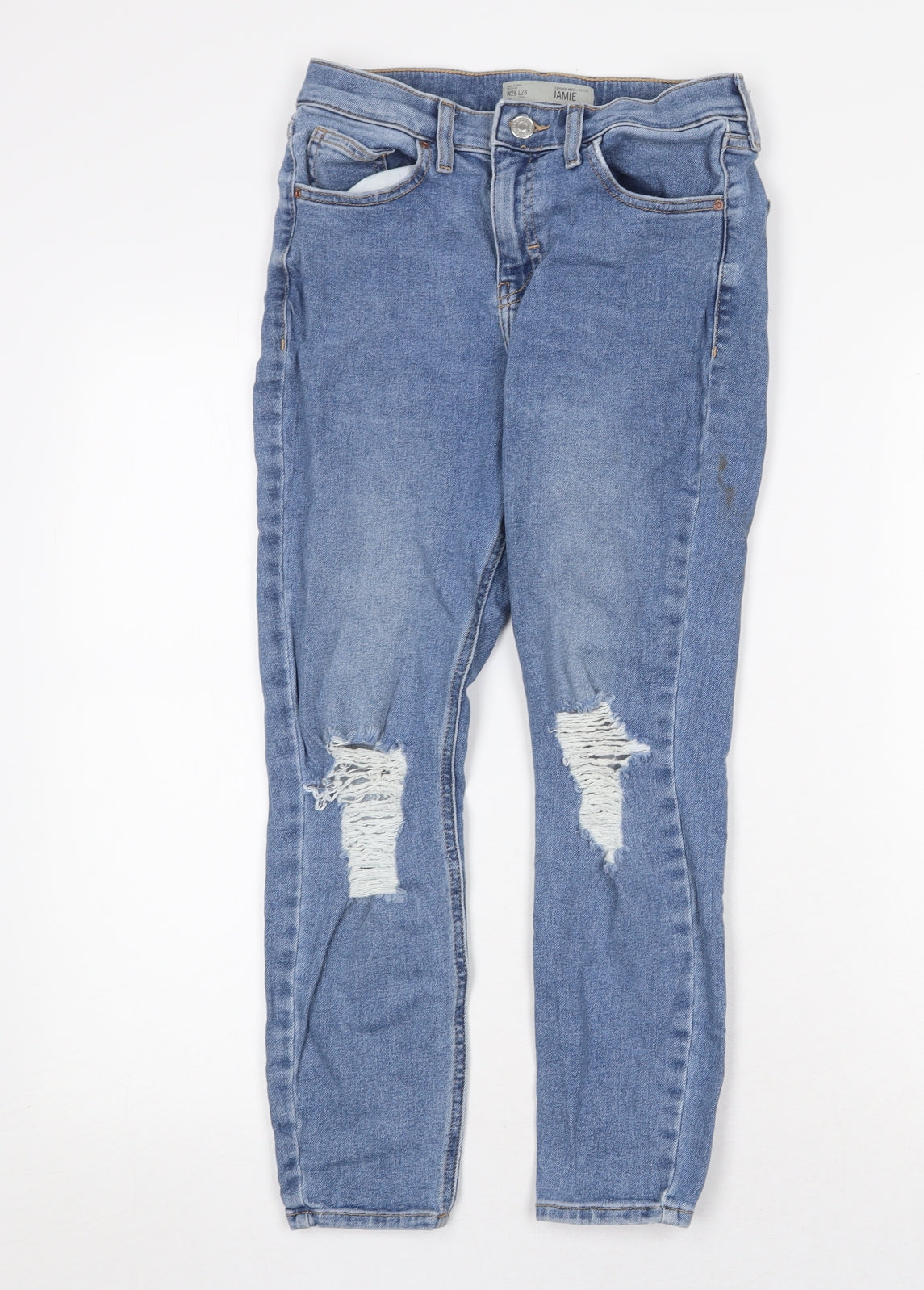 Topshop Womens Blue Cotton Straight Jeans Size 28 in Regular Zip