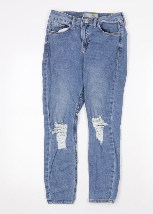 Topshop Womens Blue Cotton Straight Jeans Size 28 in Regular Zip