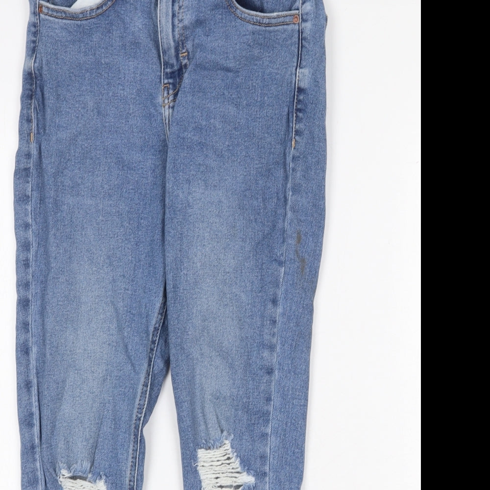 Topshop Womens Blue Cotton Straight Jeans Size 28 in Regular Zip