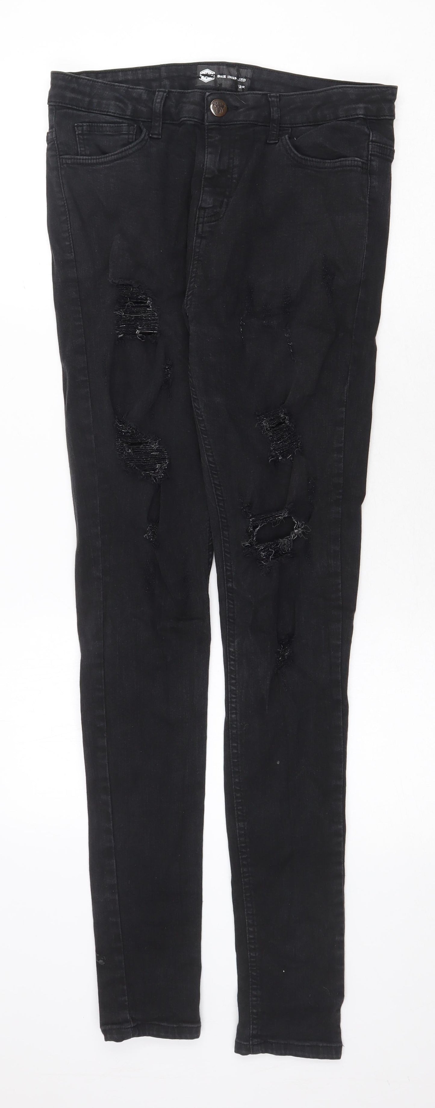 Bee Inspired Womens Black Cotton Skinny Jeans Size 32 in Regular Zip
