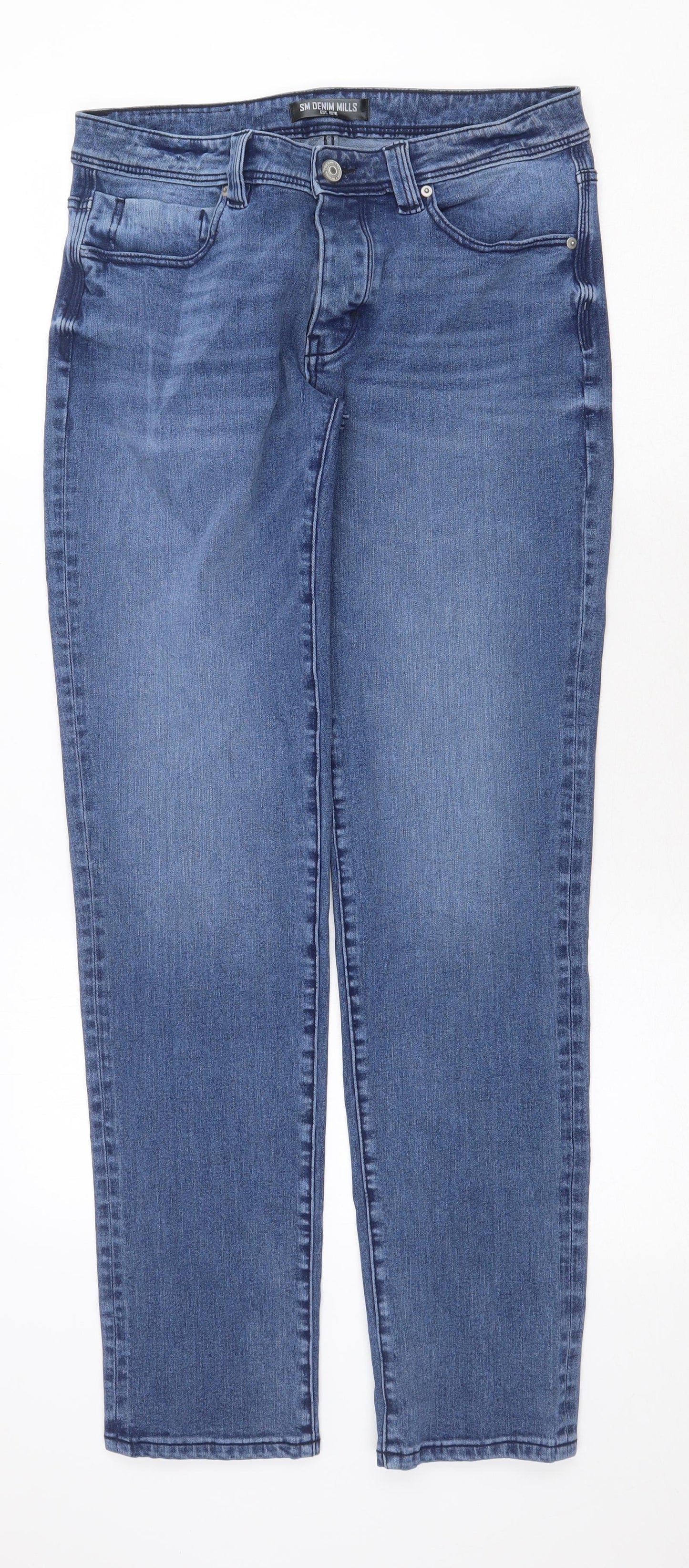 Mens UK Size 32 in SM Denim Mills Regular Fit Straight Blue Jeans