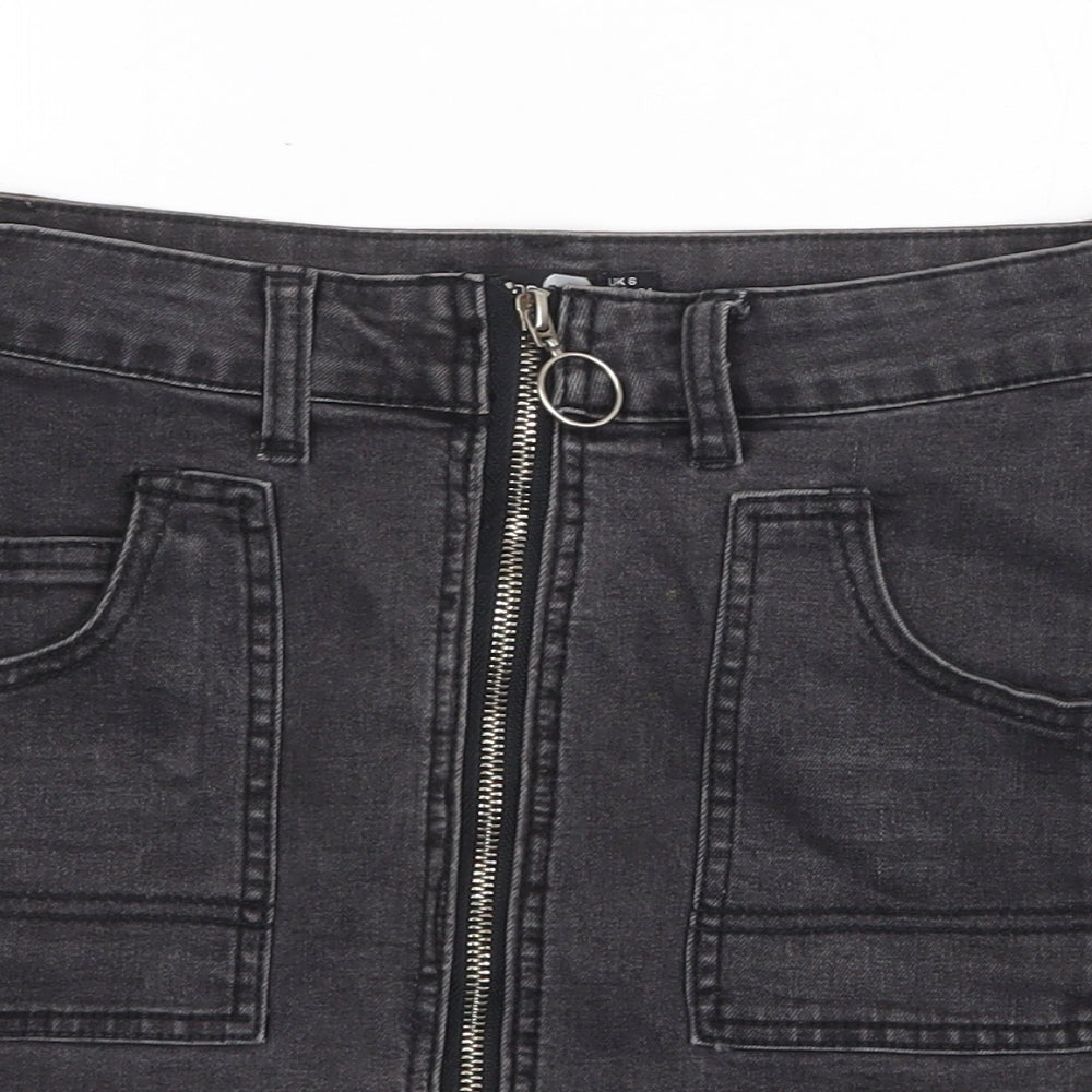 Boohoo Womens Grey Cotton A-Line Skirt Size 6 Zip