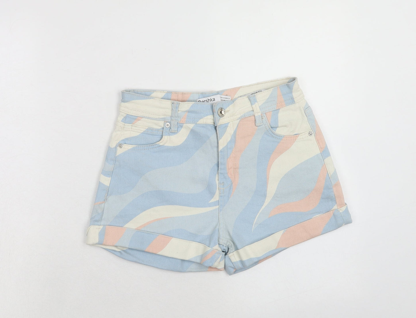 Bershka Womens Multicoloured Geometric Cotton Hot Pants Shorts Size 6 Regular Zip