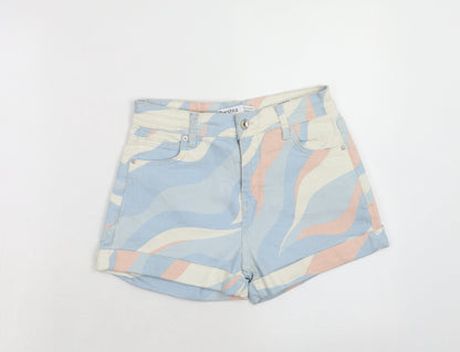 Bershka Womens Multicoloured Geometric Cotton Hot Pants Shorts Size 6 Regular Zip